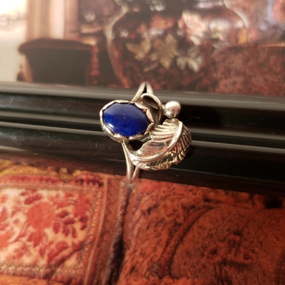 Vintage 1970s Lapis Sterling Silver Ring - Picture 3 of 5